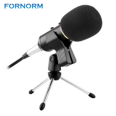 FORNORM Professional Handheld Condenser Microphone Computer Microphone Stand Tripod Wired 3.5mm Jack For Recording Studio