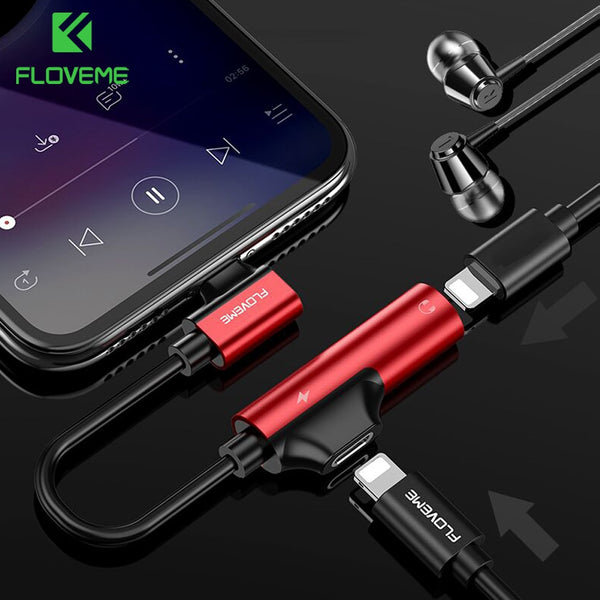 FLOVEME 2 in 1 For Lightning Audio Charger Adapter For iPhone X 8 7 Plus For Type C Audio 3.5mm Jack Headphone Splitter Adapter