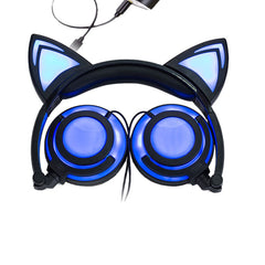 Headphone Foldable Cat Ear Headset LED Light with USB Chargeable Earphones