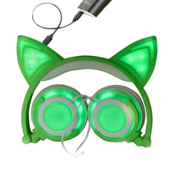 Headphone Foldable Cat Ear Headset LED Light with USB Chargeable Earphones