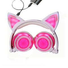 Headphone Foldable Cat Ear Headset LED Light with USB Chargeable Earphones