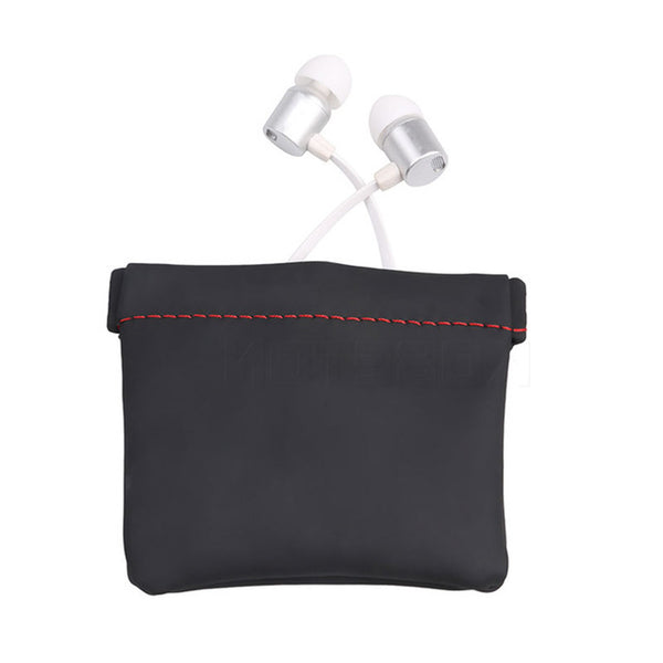 Mini Portable Imitation Leather Earphone Headphone Bag Intimate Storage Accessories Headphone Mini Protective Cross Package (Black)