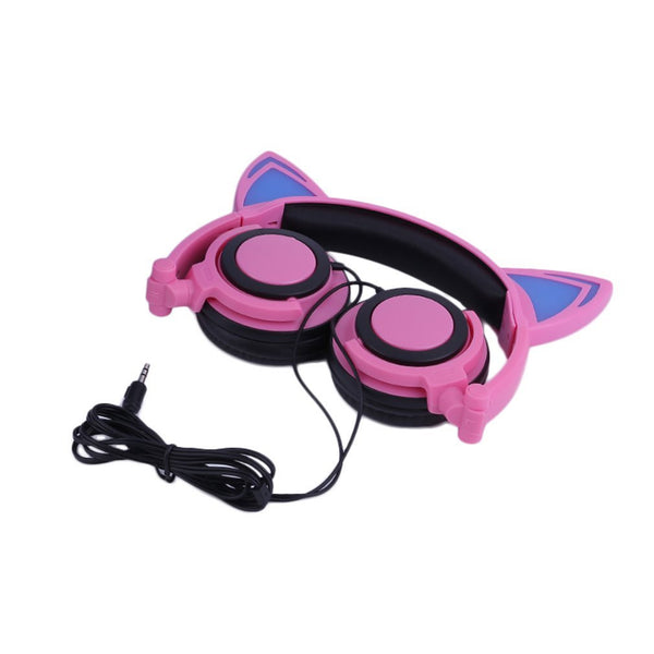 Cat's Ears Headphones Folding Laptop Computer Earphone With LED Light Headset