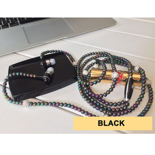 Women Pearl Necklace Bluetooth Headset Wireless Mic Headphone For iPhone Android