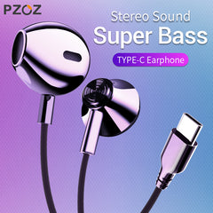 PZOZ USB C Earphone Wired Control Bass In-Ear type c Sport Headset Type-C Jack Headsets With Mic For Xiaomi Mi Mix 2s 8 SE 6X A2