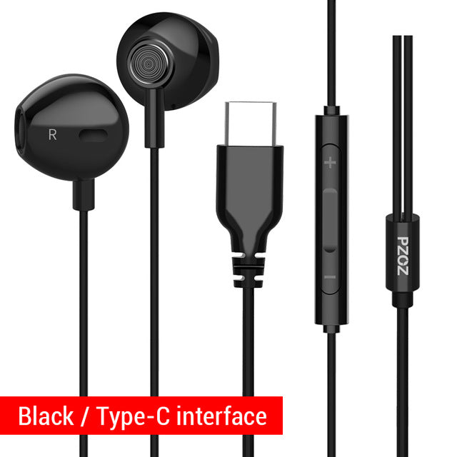 PZOZ USB C Earphone Wired Control Bass In-Ear type c Sport Headset Type-C Jack Headsets With Mic For Xiaomi Mi Mix 2s 8 SE 6X A2