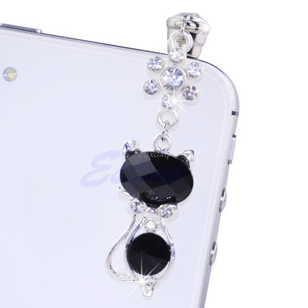 Brand New and High Quality 3.5mm Jack Cat Crystal Dust Plug Anti Earphone Cap Stopper For iPhone 6 Samsung Nov09 Drop Ship