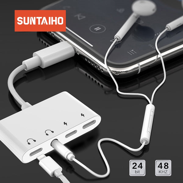 Suntaiho 4in1 ios 12 Audio Adapter micro usb Charger for iPhone 7 8 6S XR XS MAX for Lightning Charger to type c Dual Headphone