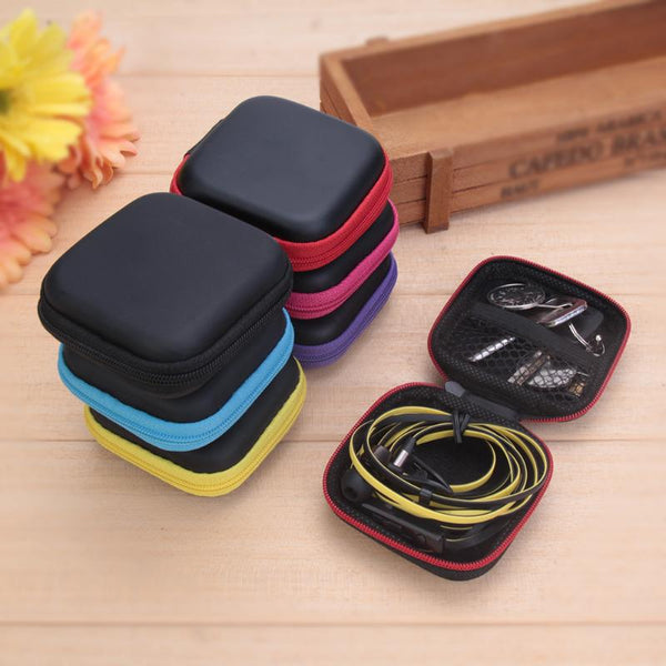 1 Pcs Fiber Zipper Headphones Box Earphonease Storage Mini Carrying Pouch Bag SD Card Hold PU Storage Box Organizer