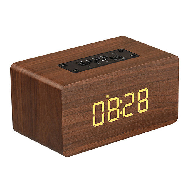 LEORY W5 Digital Alarm Clock Bluetooth Speaker Wireless Handfree Wooden Speaker with Microphone 1500mah Classic Home Speaker